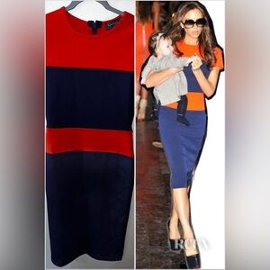 Gracia Navy and Orange Pencil Dress